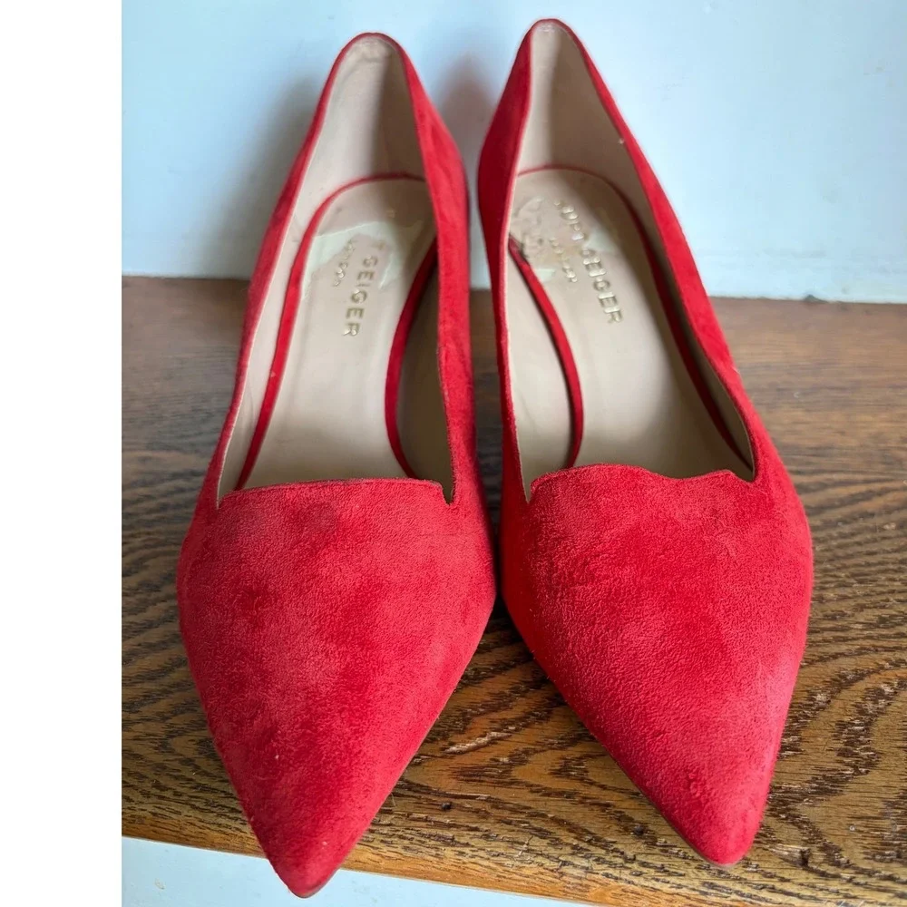 Kurt Geiger‎ London Red Suede Pointed Toe Kitten Heel Pumps Womens Size 39